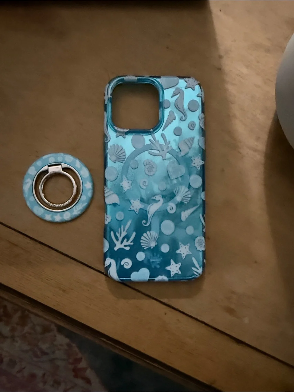Velvet Caviar Blue Seashell Ring Grip Phone Case for iPhone 16 pro max